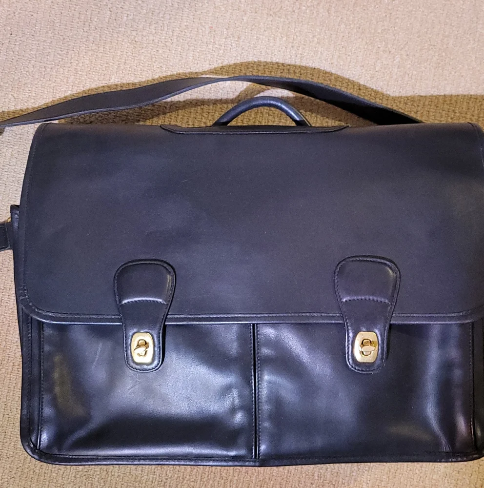 Classic Black Leather Coach Bag